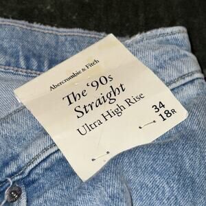 Abercrombie & Fitch 90's Straight Ultra High Rise Jeans Women 34/18R Blue Denim